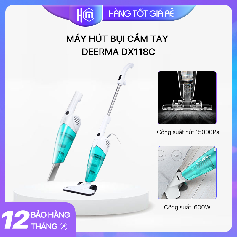 Deerma Máy hút bụi cầm tay Deerma DX118C công suất 600W Siêu Hút 1.2L Máy hút bụi Deerma