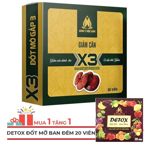 [HCM]Giảm Cân Đông Y Mộc Linh X3 Tặng Detox ban đêm Dạng Viên Nhộng 100% Chiết Xuất Tự Nhiên Giúp Đốt Mỡ Hiệu Quả