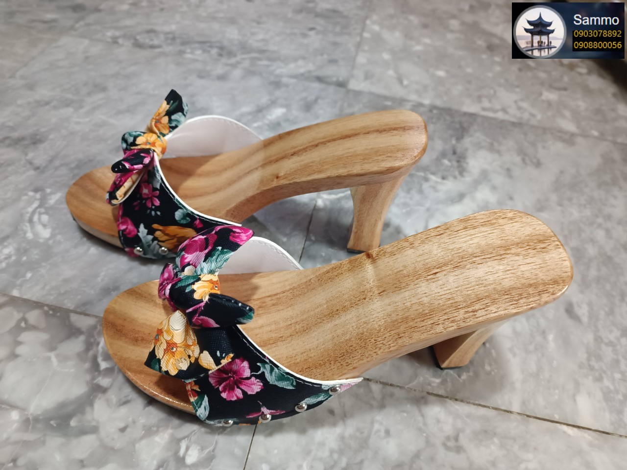 Guốc gỗ đế vuông cao 9 phân