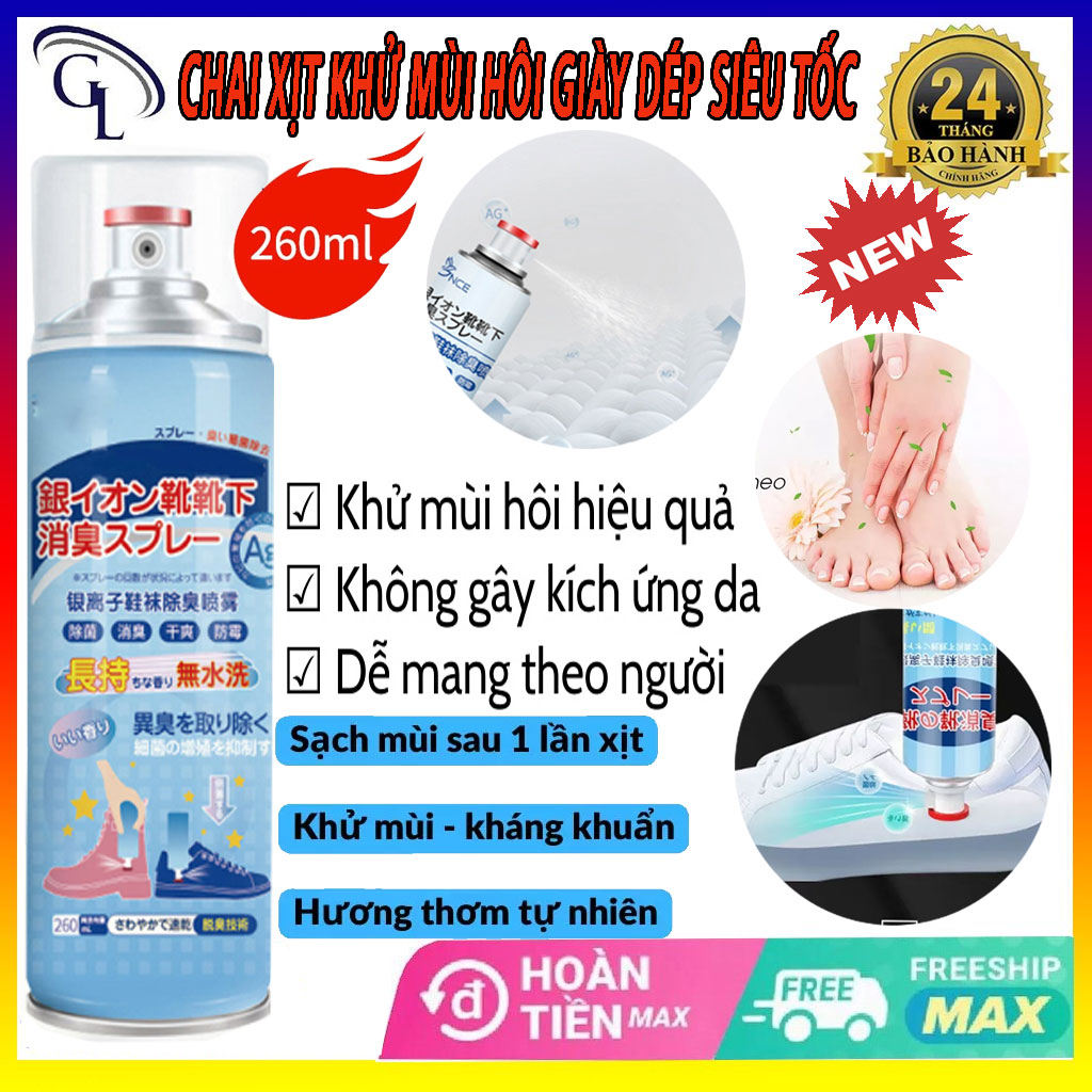 Chai xịt khử mùi giày dép nano bạc, bình xịt giày khử mùi xịt thơm giầy sneaker nam nữ chống hôi chân