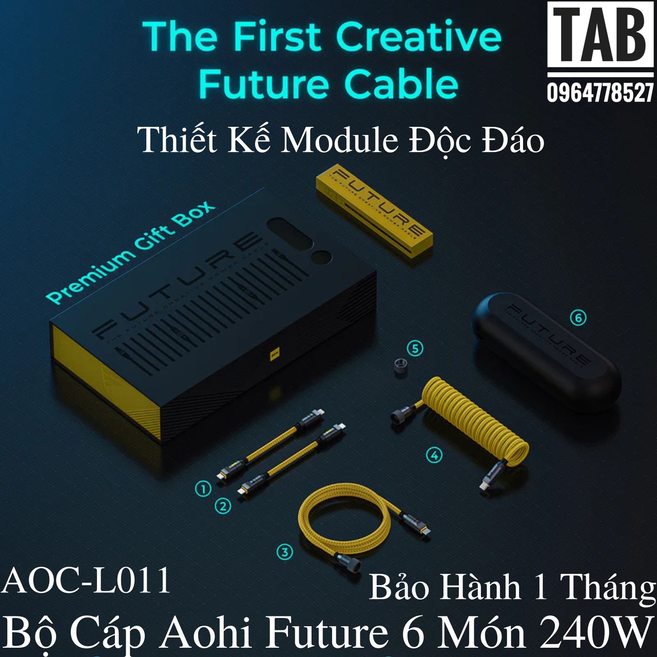 Bộ Cáp Aohi Future 6 Món Dạng Module 240w PD3.1 - Bảo Hành 1 Tháng (AOC-L011)