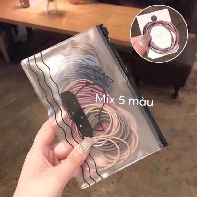 Set 100 dây chun buộc tóc mix 5 màu túi zip - buộc tốc