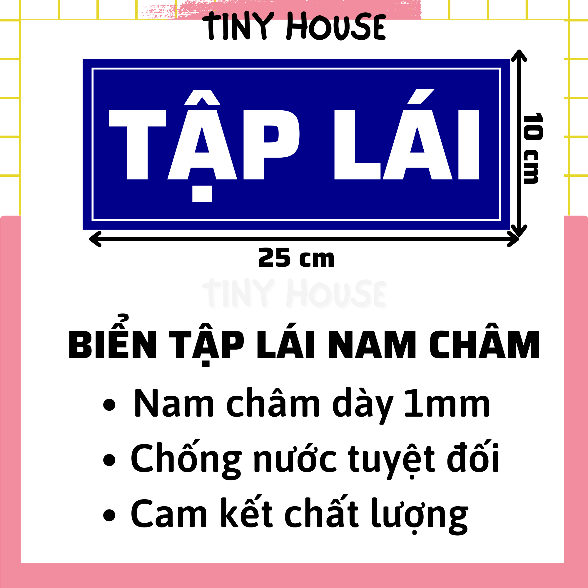 Biển tập lái nam châm phụ kiện ô tô - nam châm dày 1mm chất lượng - tập lái 25x10cm - tập lái 20x8cm