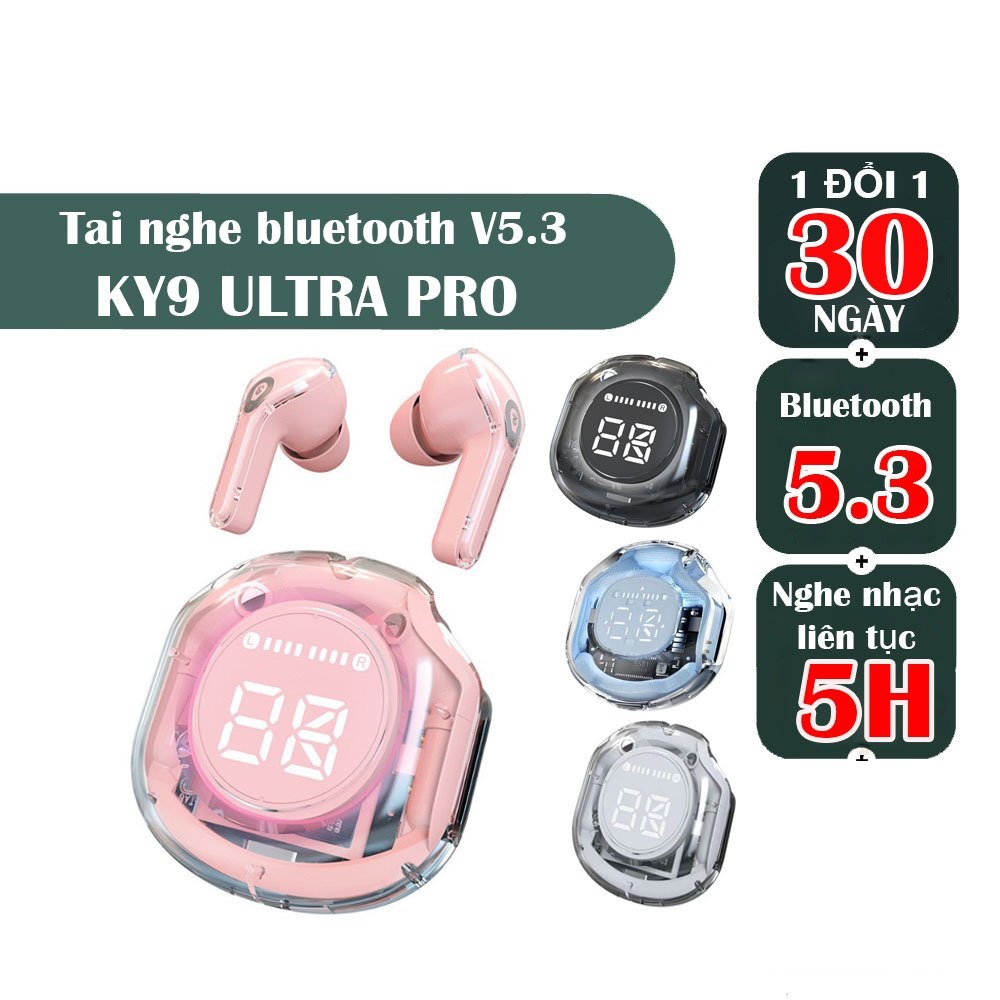 Tai Nghe Bluetooth Không Dây KY9 Ultrapods Pro V5.3 Cảm Ứng Âm Thanh Hifi Màn Hình Led Có Mic Đàm Thoại