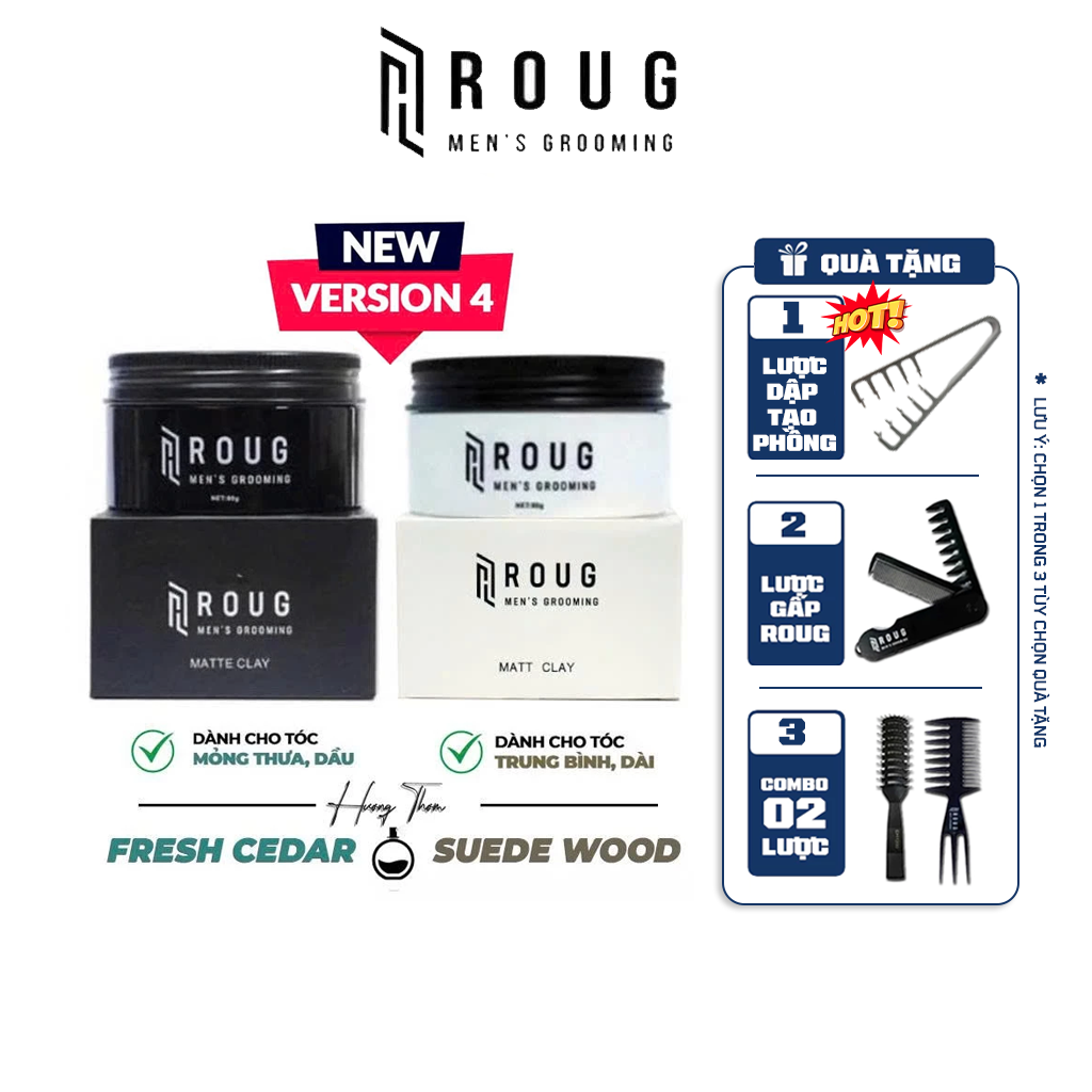 Sáp vuốt tóc Roug Đen 90gr , Roug Trắng 90gr cao cấp cho nam + Tặng lược tạo kiểu theo phân loại