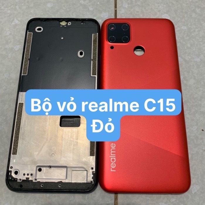 Bộ xương vỏ +khay sim+kính camera điện thoại realme c15