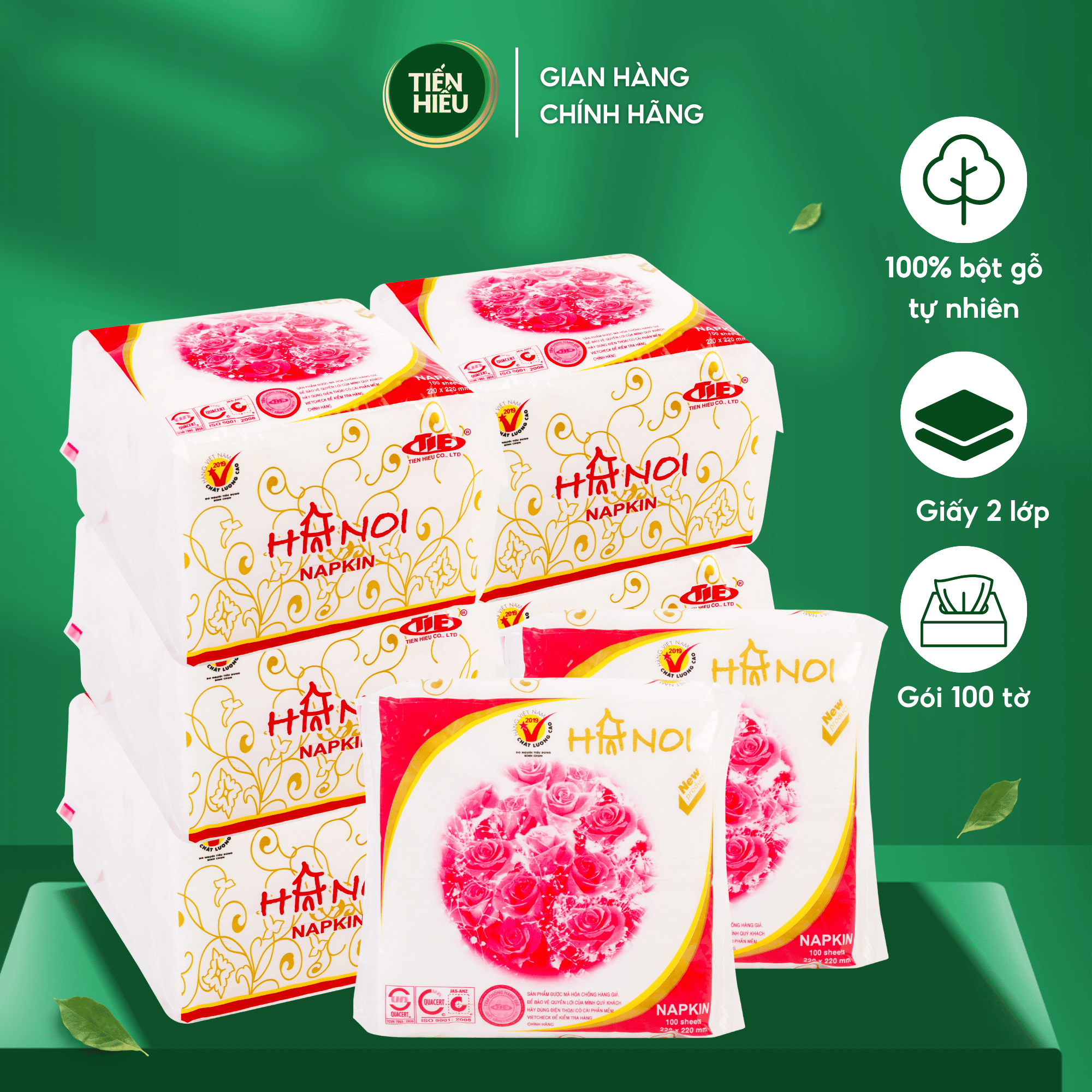 Combo 8 Khăn Giấy Ăn Hà Nội Silk Napkin 100 Tờ 2 Lớp Cao Cấp Đa Năng, Khăn Giấy Khổ 220 x 220mm Chất Lượng Tiện Dụng Tiết Kiệm