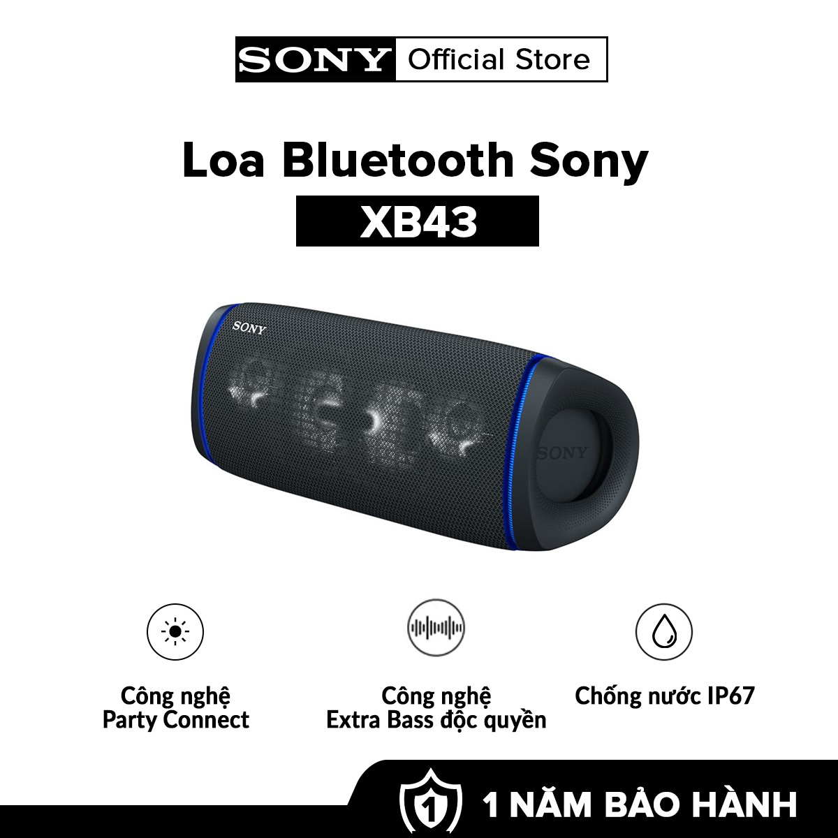 [HÀNG CHÍNH HÃNG] Loa Bluetooth Sony SRS-XB43 l Công nghệ EXTRA BASS™ l Công nghệ Party Connect l Bluetooth 5.0 l Chống nước IP67 l Cổng sạc Type-C l Pin 24h