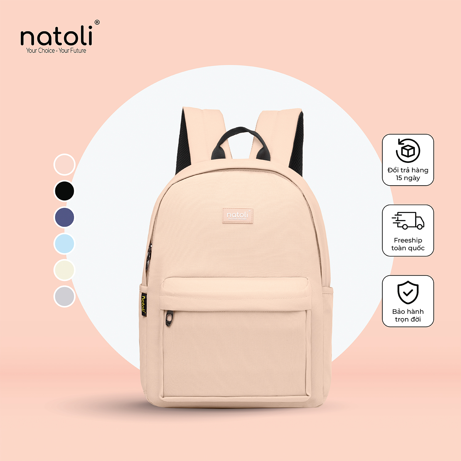 Balo nam nữ đi học cao cấp chính hãng NATOLI BST Basic Backpack B2, Cặp thời trang đi học nhiều ngăn đi chơi chống sốc cao cấp