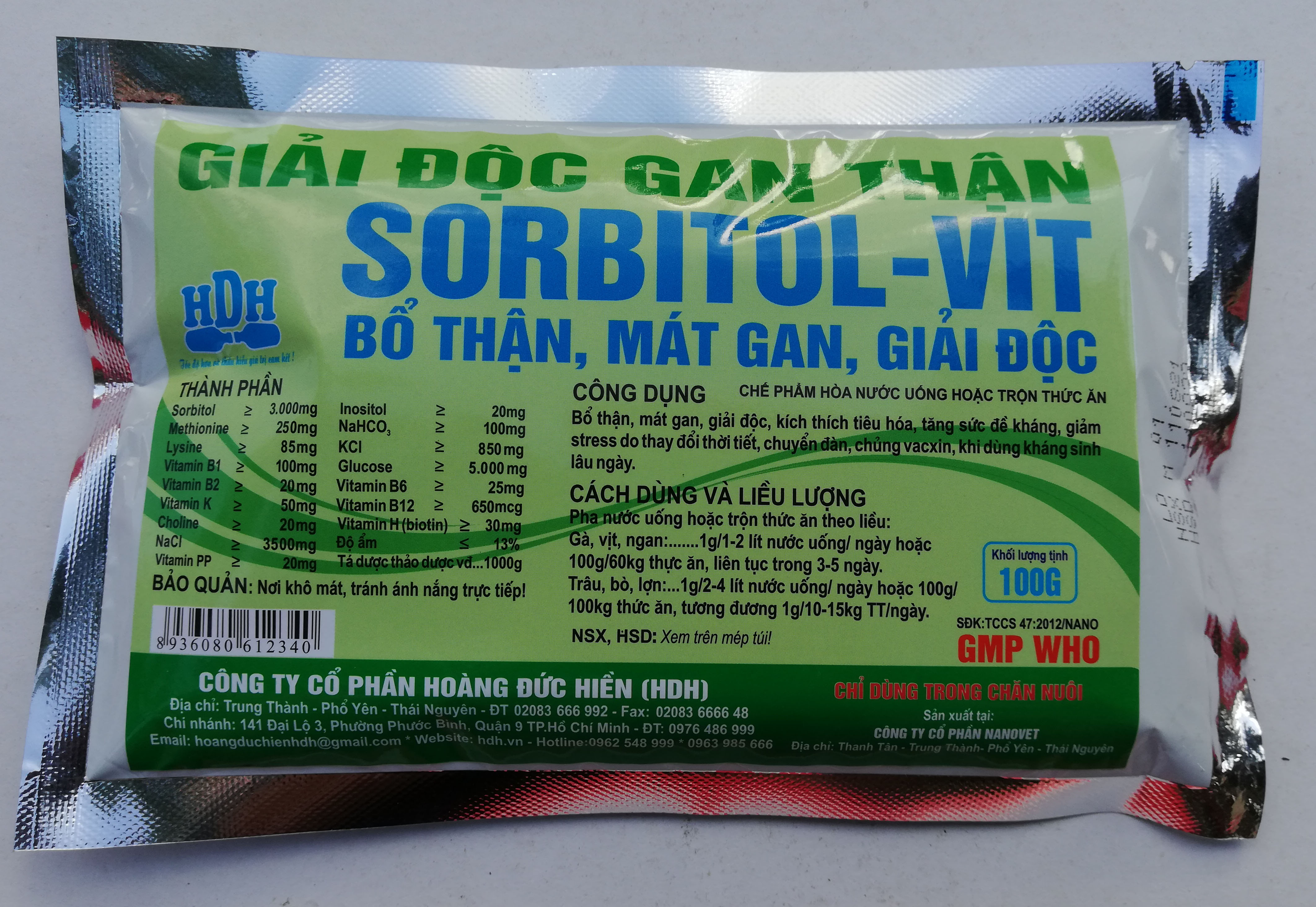 1 gói Giải độc gan thận Sorbitol-Vit 100g  bổ thận, mát gan, giải độc dùng tốt cho gia súc, gia cầm, chó mèo, gà chọi, chim cảnh