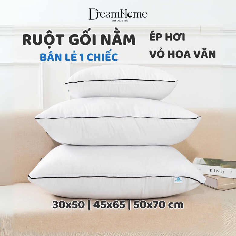 Ruột gối 50x70 45x65 30x50 không xẹp cao cấp (1 cái), lõi gối đầu có khóa kéo chỉnh độ cao, hút chân không - DREAMHOME