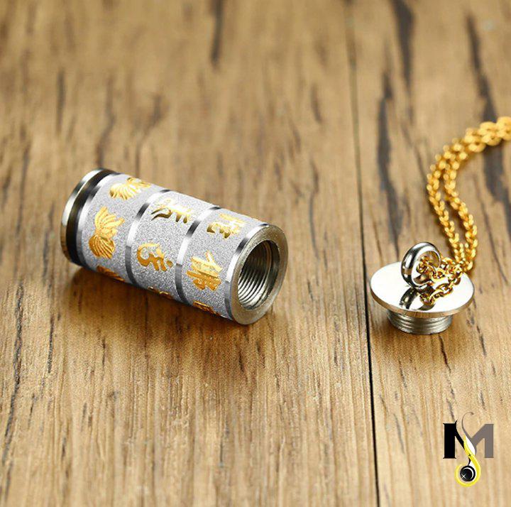 MẶT DÂY CHUYỀN TITAN CHÚ OM MANI PADME HUM - Màu trắng