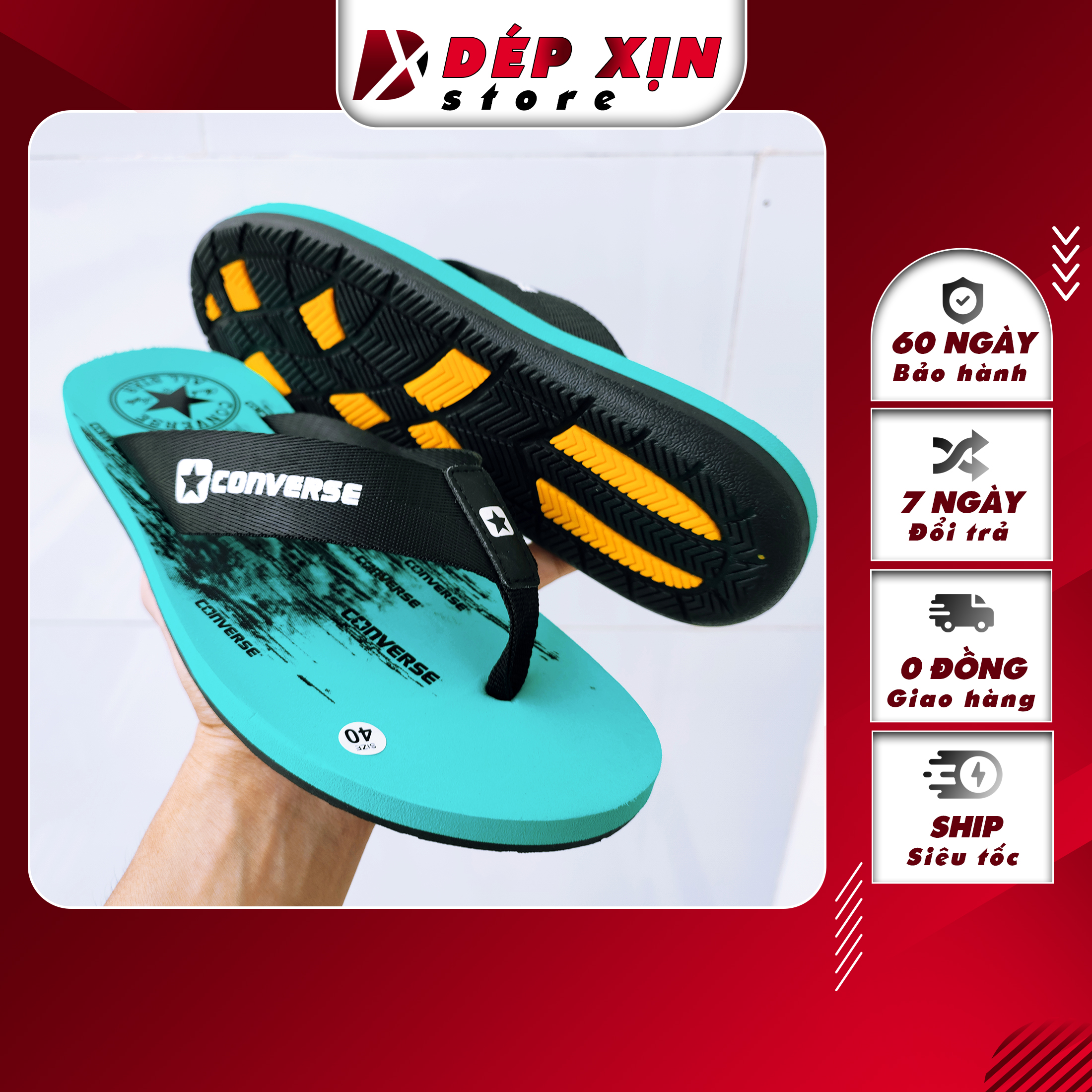 Xả Kho Giá Sốc - Dép Xỏ Ngón Converse Cao Cấp, Dép Kẹp Loại 1 đế êm siêu bền dẻo nhẹ chống trơn đi nước thoải mái màu xanh ngọc