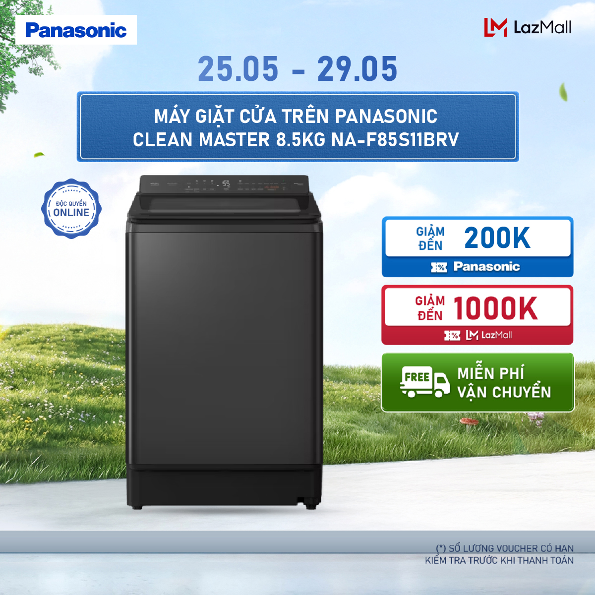 [ Chỉ giao miền Bắc] Máy Giặt Cửa Trên Panasonic CLEAN MASTER 8.5KG NA-F85S11BRV