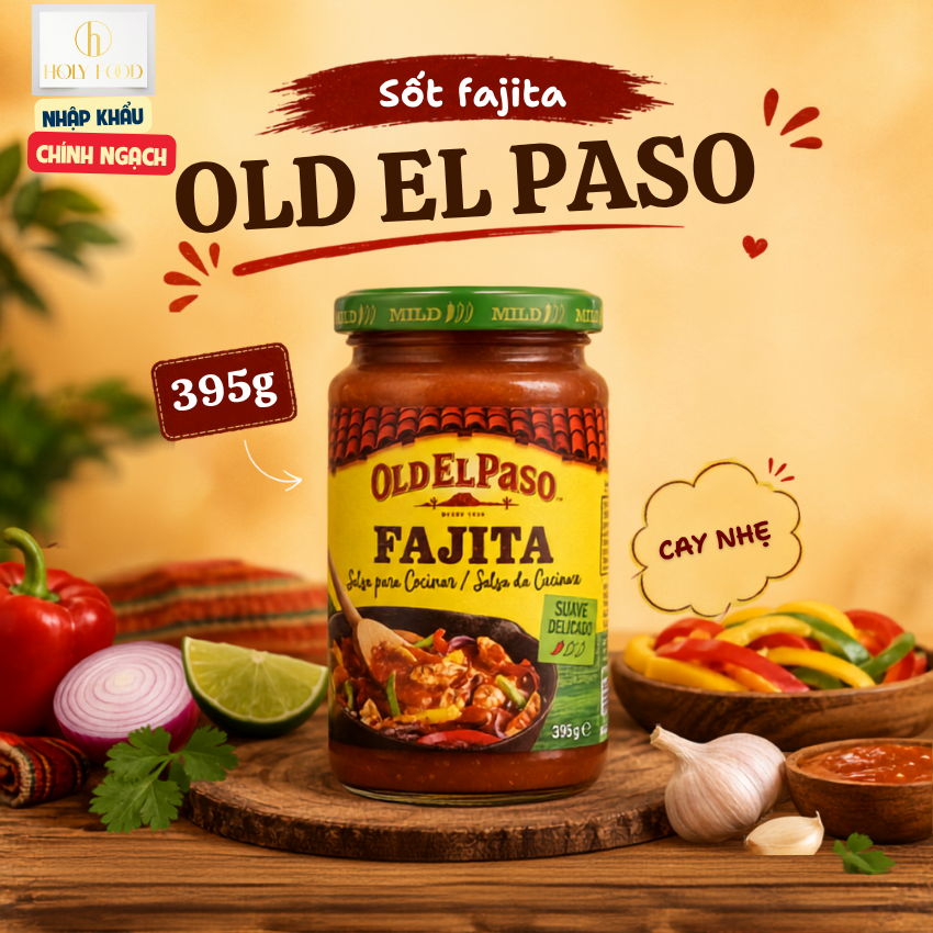 Sốt Nấu Fajita Old El Paso Mild 395g - Sốt Gia Vị Mexico Chính Hãng, Ít Cay, Dùng Làm Burrito, Taco, Wrap, Fajita