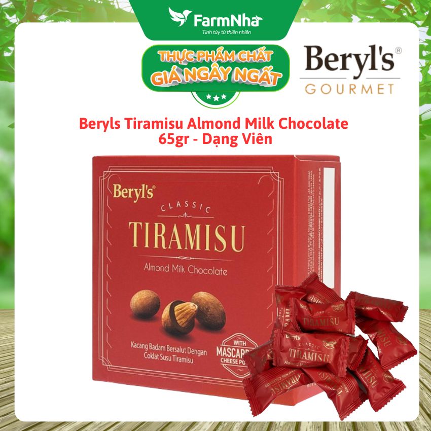 Socola Tiramisu Almond Milk Chocolate 65g Beryls - Socola sữa hạnh nhân hấp dẫn với bột phô mai mascarpone Ý 