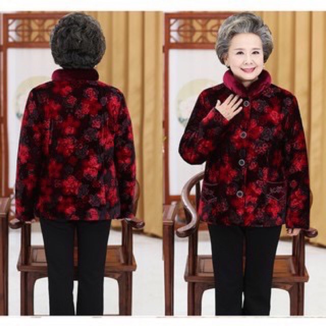 Áo Khoác Nhung Lót Lông Nỉ Bà Già, Người Lớn Tuổi Hàng Siêu Nhẹ