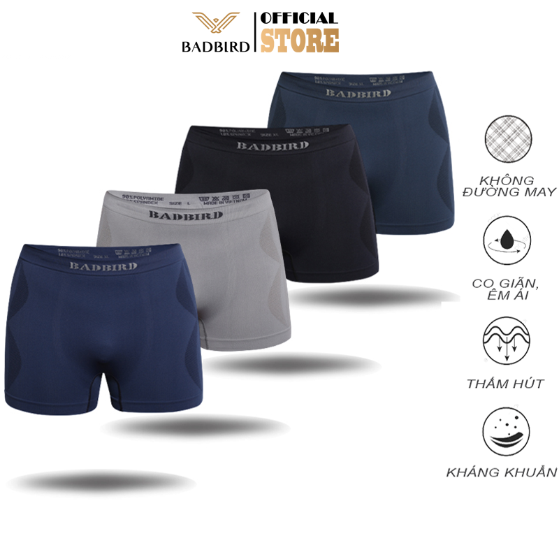 Set 3 chiếc quần lót nam không đường may cao cấp badbird, quần lót nam, quần sịp nam dạng boxer, thương hiệu việt