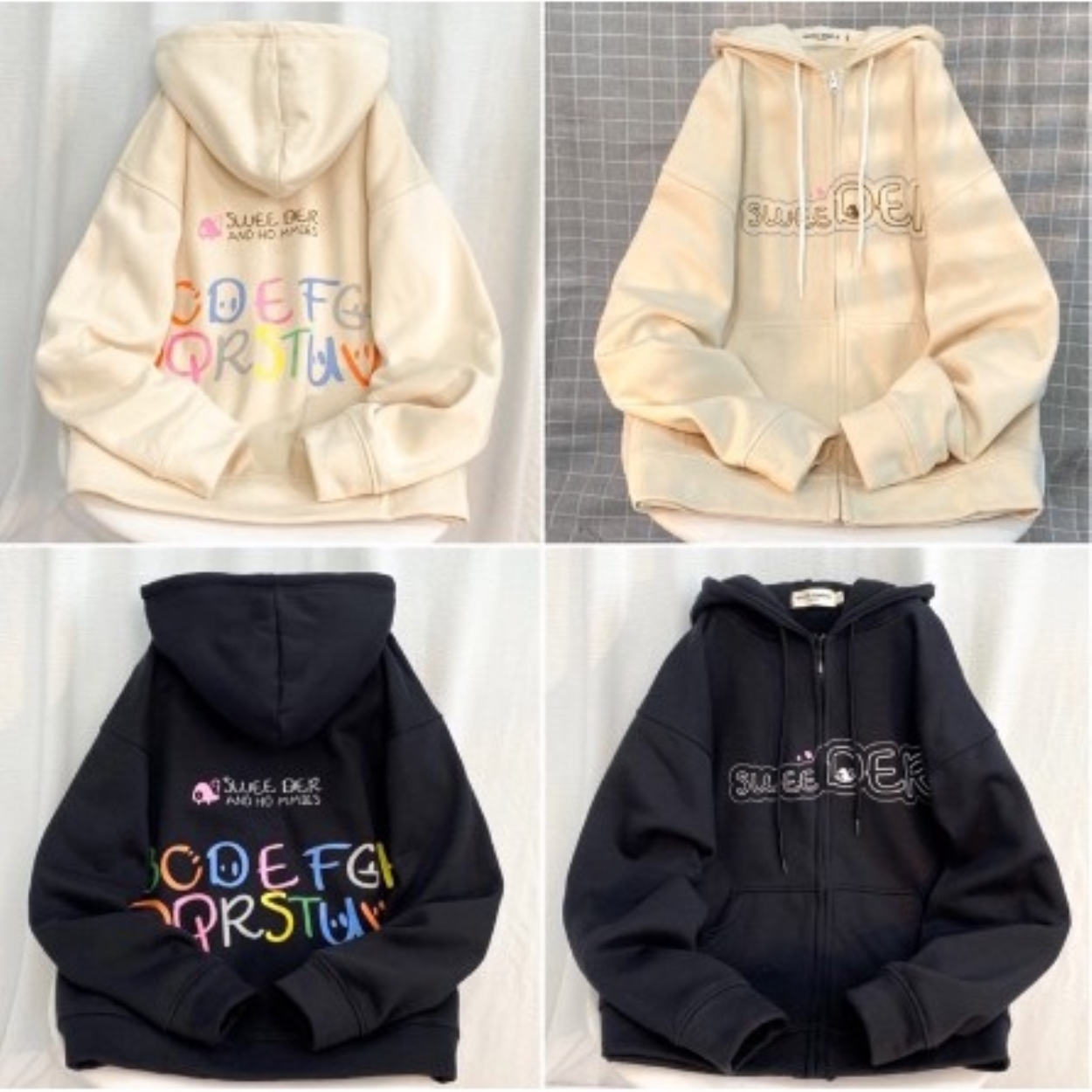 áo khoác nam áo hoodie nam áo khoác hoodie nam Áo Khoác Hoodie Unisex Zip Nỉ Bông ABC màu KEM/ĐEN 🏁 