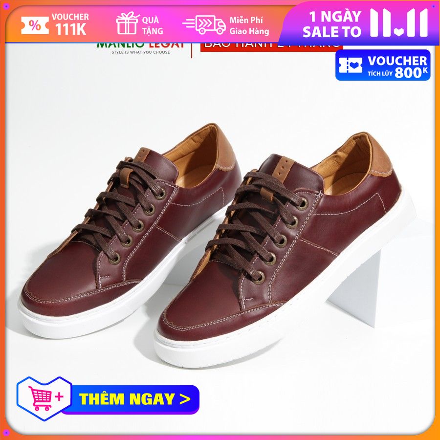 Giày Sneaker nam da thật Manlio Legat màu đỏ mận G4441-S