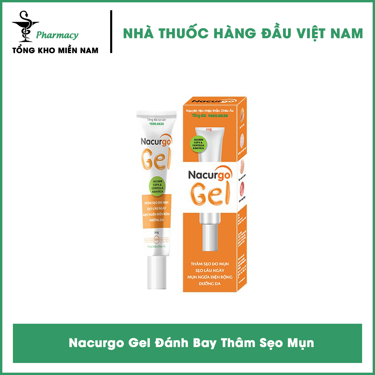 Nacurgo Gel Đánh Bay Thâm Sẹo Mụn - Tuýp 20ml Chặn Đứng V..iêm Nang Lông