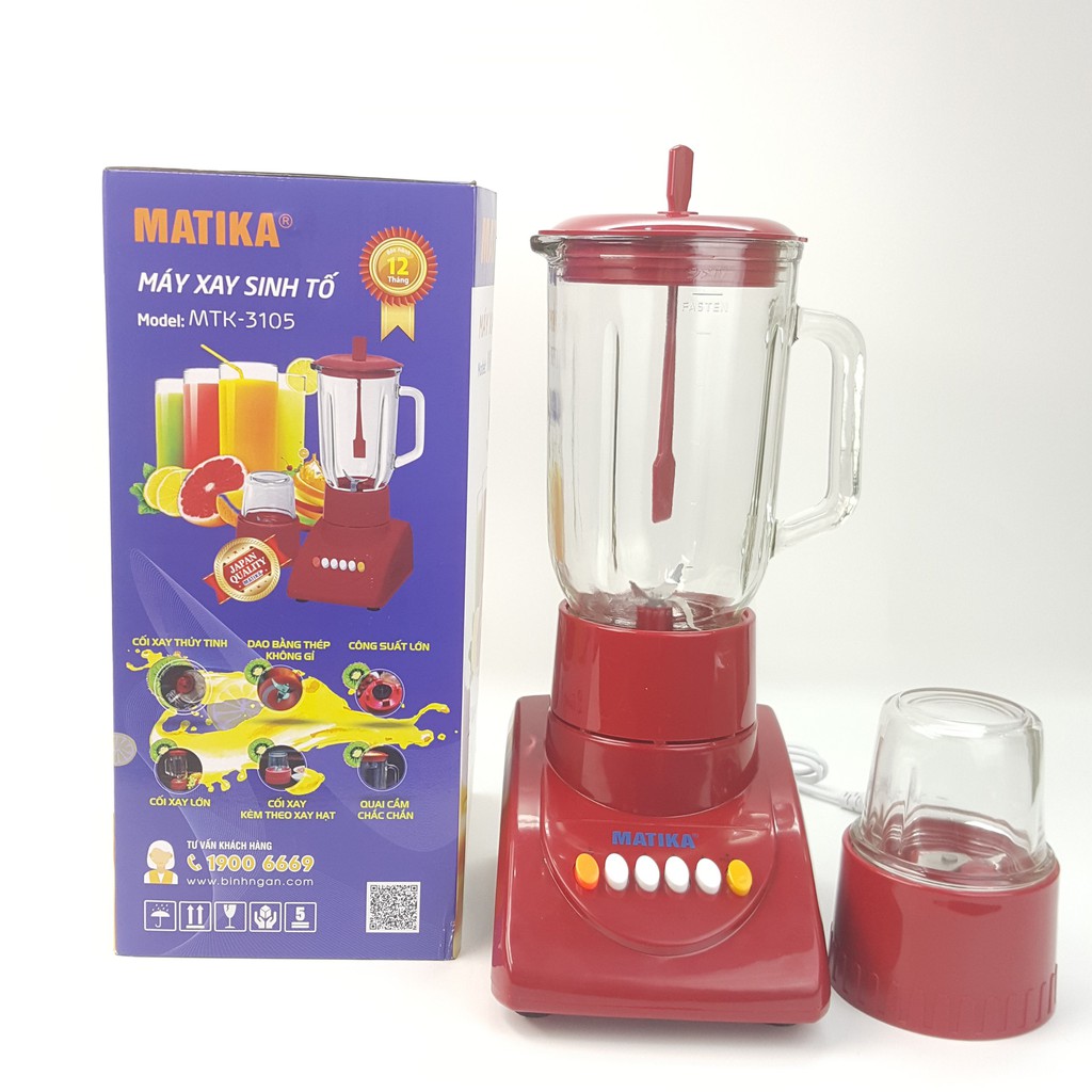 Máy xay sinh tố,xay sinh tố Matika MTK-3105 2in1 cối xay thủy tinh