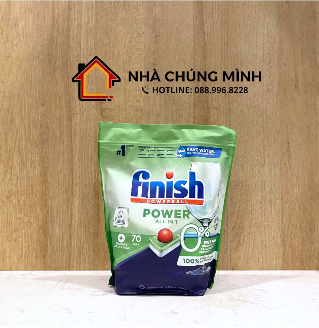 [Tặng viên lẻ cao cấp] Viên rửa bát Finish Eco Hữu Cơ 70v cho máy rửa chén bát