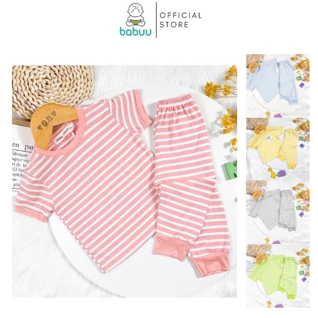 Đồ Bộ Trẻ Em Vải Thun Lạnh Cho Bé Gái Bé Trai 1 2 3 4 5 6 Tuổi Minky Mom MKDT001 Tay Ngắn Quần Dài Sọc Ngang–Quần Áo Trẻ Em Nam Nữ Thoáng Mát, Mềm Mịn, Thấm Hút Mồ Hôi Đi Chơi, Đi Học 8,9,10,11,12,13,14,15,16,17,18kg