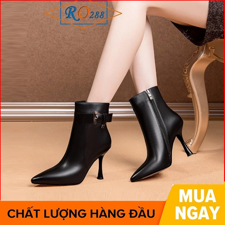 Giày boot nữ cổ thấp 7 phân hai màu đen trắng hàng hiệu rosata ro288