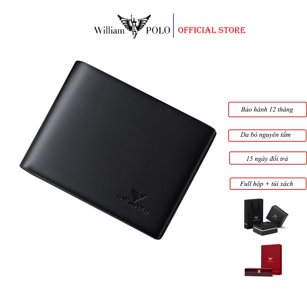 Ví da nam cao cấp , bóp nam da bò thật chính hãng williampolo