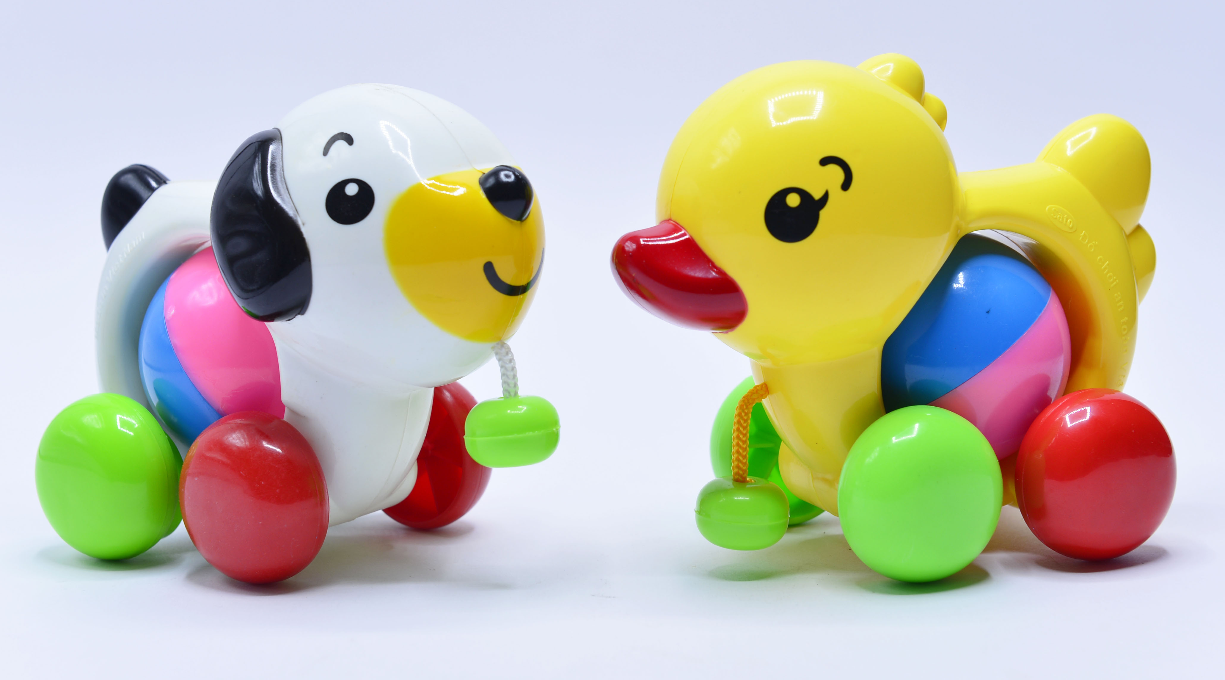 Đồ chơi xe kéo lục lạc THÚ CƯNG TINH NGHỊCH (Cún ngố + Vịt tồ) (Sato77)
