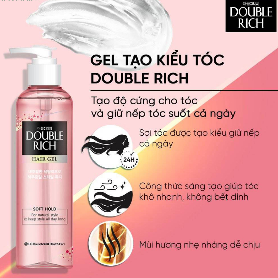 Gel giữ nếp dưỡng tóc Double Rich Hồng 250ml