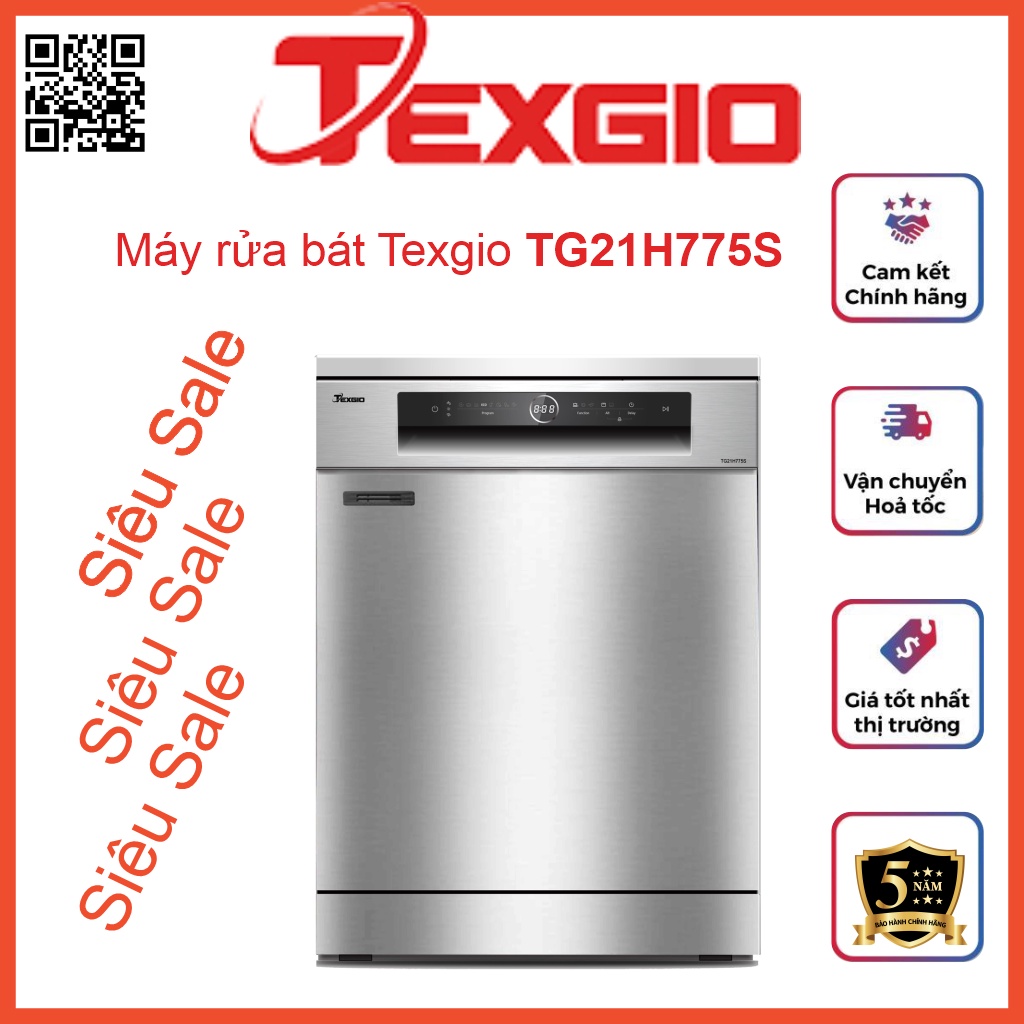 Máy Rửa Chén Bát Texgio 13 Bộ Tg21H775S Màu Bạc Rửa Sạch Sấy Khô
