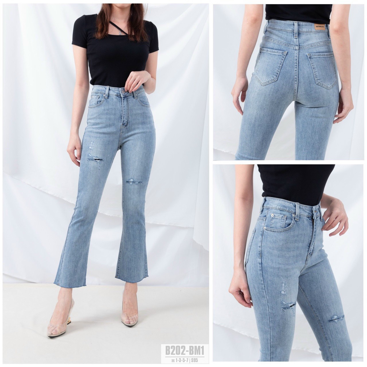 [HCM]( MẪU MỚI SIÊU HÓT ) Quần jean nữ ống loe cao cấp ( xanh nhạt) phối rách nhẹ thời trang hot trean Thuydieushop97 jn006