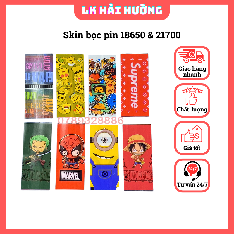 Skin vỏ bọc pin 18650, 21700 đa dạng mẫu mã