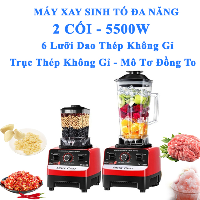 Máy xay sinh tố đa năng - Máy xay sinh tố công nghiệp với bộ 6 lưỡi dao xay tất cả các loại thực phẩm