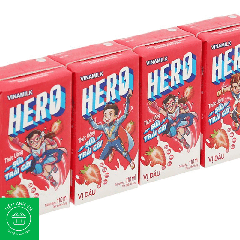 Lốc 4 hộp sữa trái cây Vinamilk Hero vị dâu 110ml