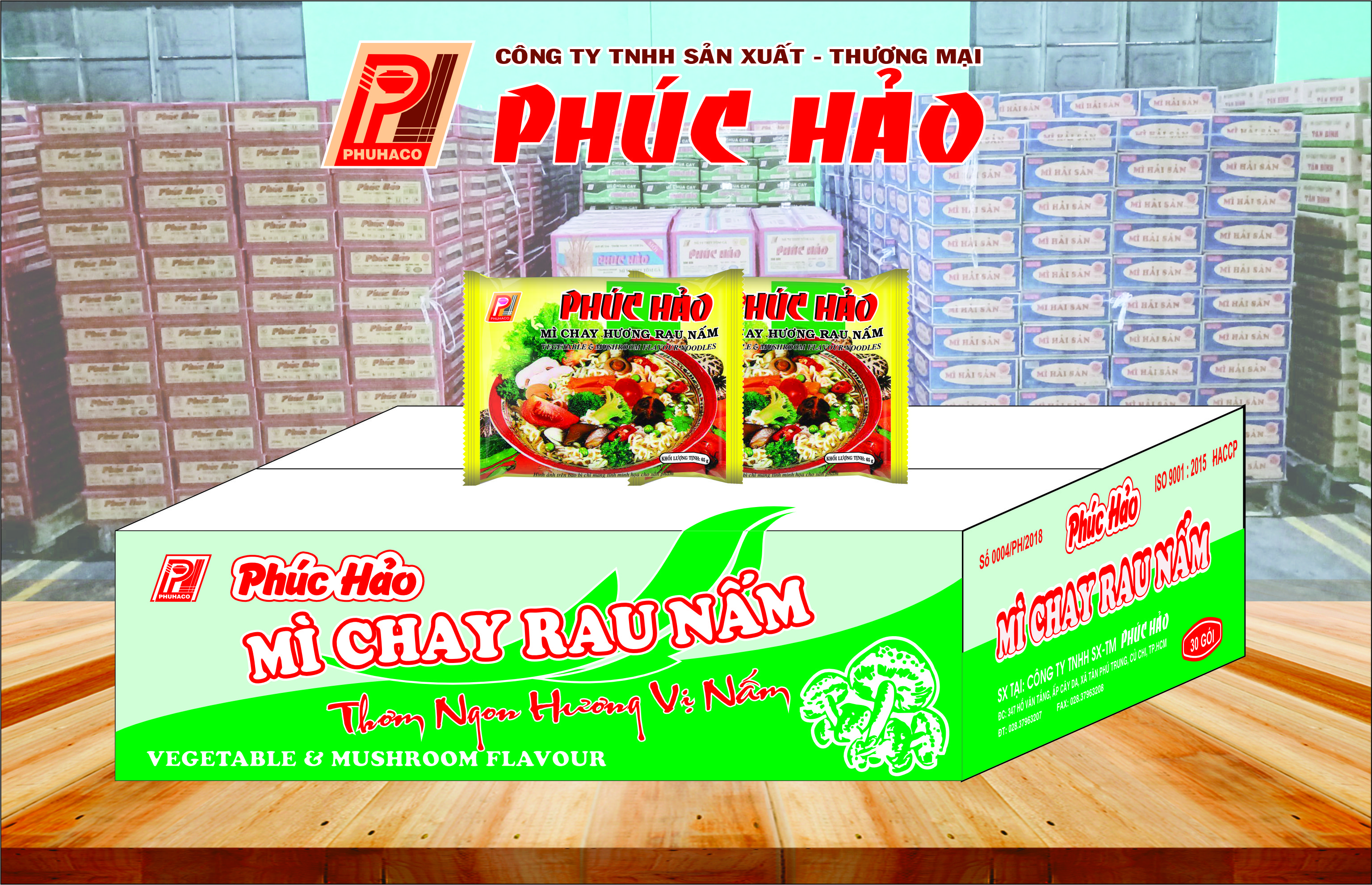 [ Mua 1 thùng tặng 1 tô mì] Mì Chay Rau Nấm Phúc Hảo - 30 gói - 65 gr  - Hương vị đặc trưng thơm ngon