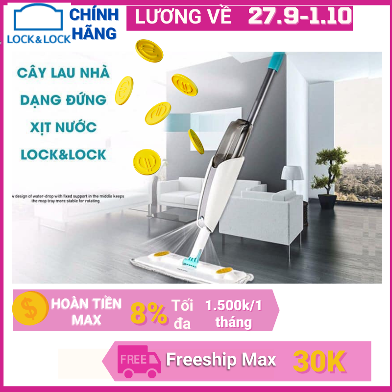 Cây lau nhà Lock&Lock dạng xịt nước - gồm 2 giẻ lau đi kèm