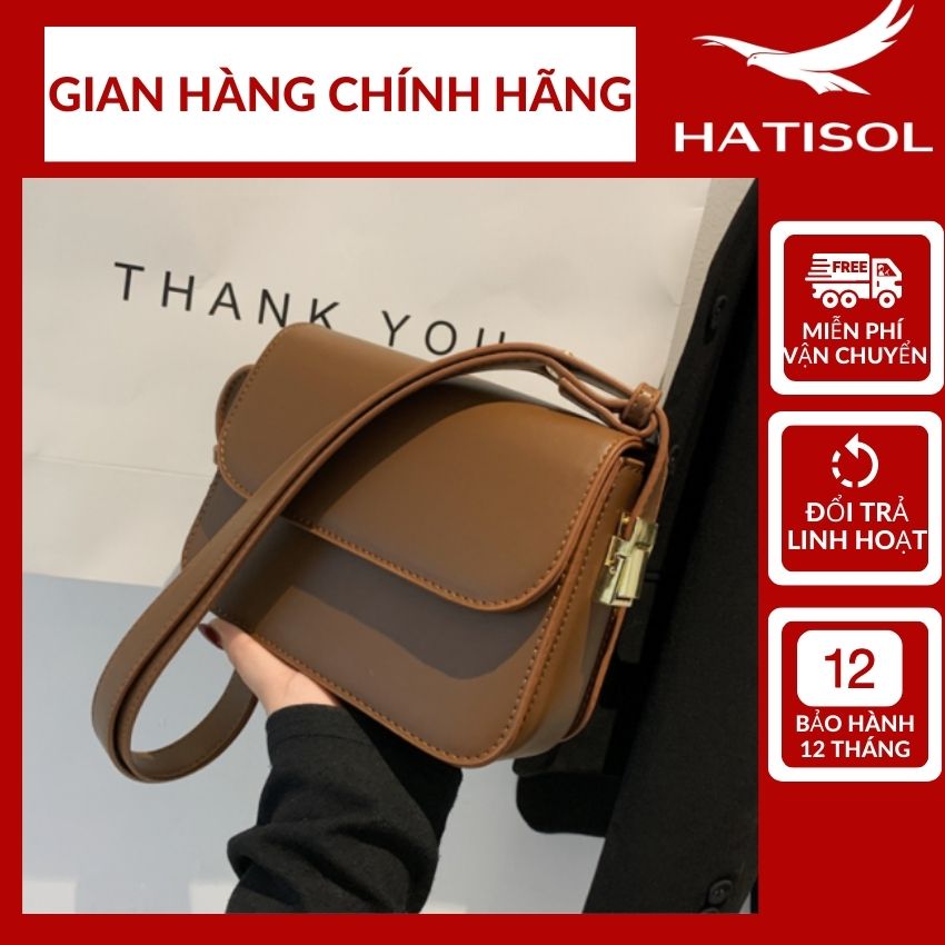 [QUÀ TẶNG]túi xách nữ HATISOL HT29,túi xách kẹp nách, đeo chéo, chất da cao cấp nắp gập dáng trơn màu sắc basic, túi xách đi làm đi chơi, phong cách thời trang