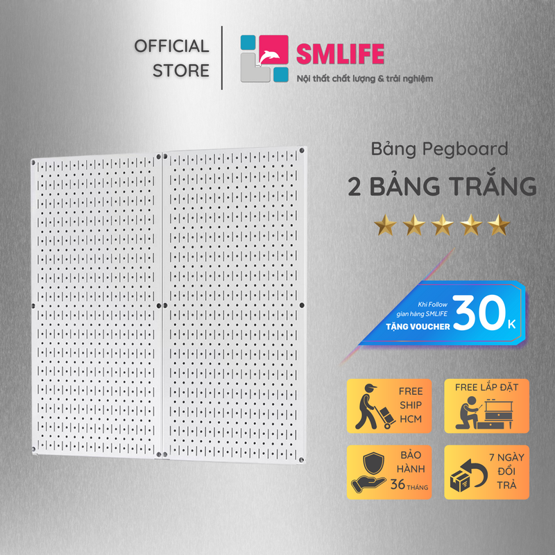 Bộ 2 bảng treo dụng cụ pegboard đứng 80×40 – trắng