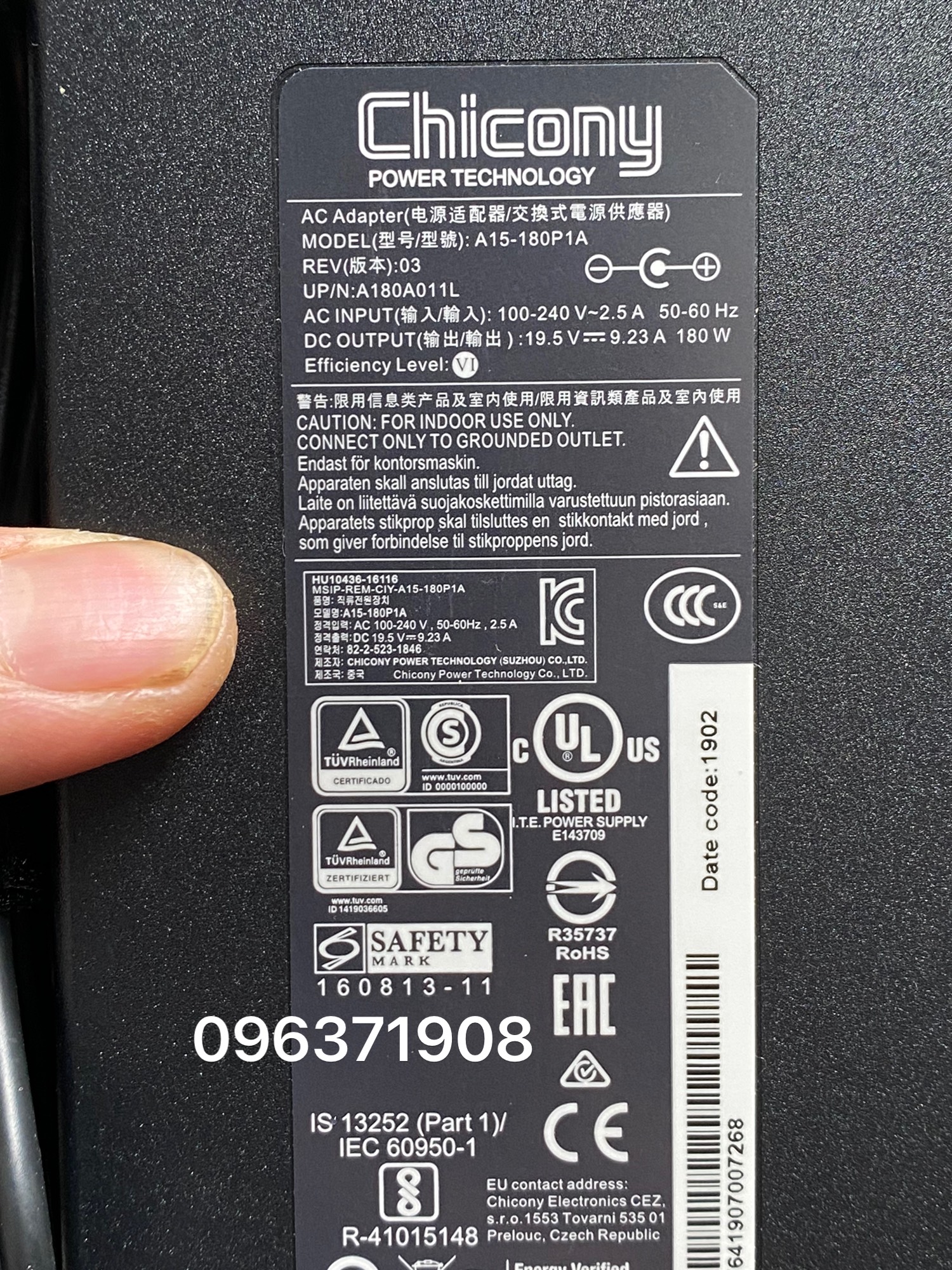 Dây sạc Laptop MSI Gaming GF75 19.5V-9.23A bản gốc theo máy