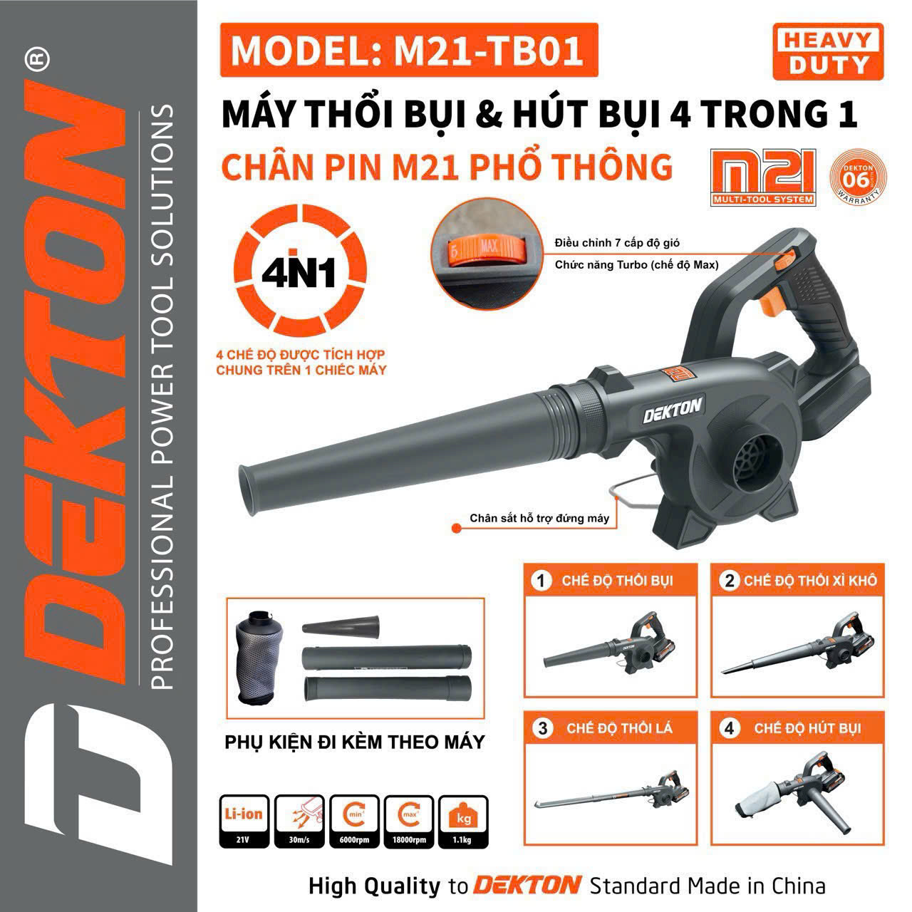 MÁY HÚT THỔI BỤI PIN SỬ DỤNG CHÂN PIN PHỔ THÔNG DEKTON M21-TB01