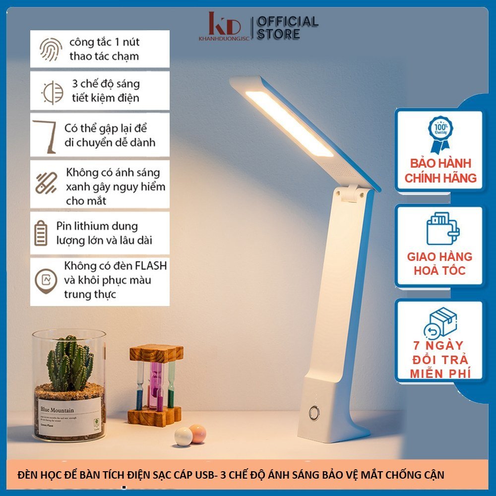 Đèn học đèn LED tích điện - Cảm ứng, 3 chế độ sáng hỗ trợ chống cận - Đèn bàn đọc sách, làm việc