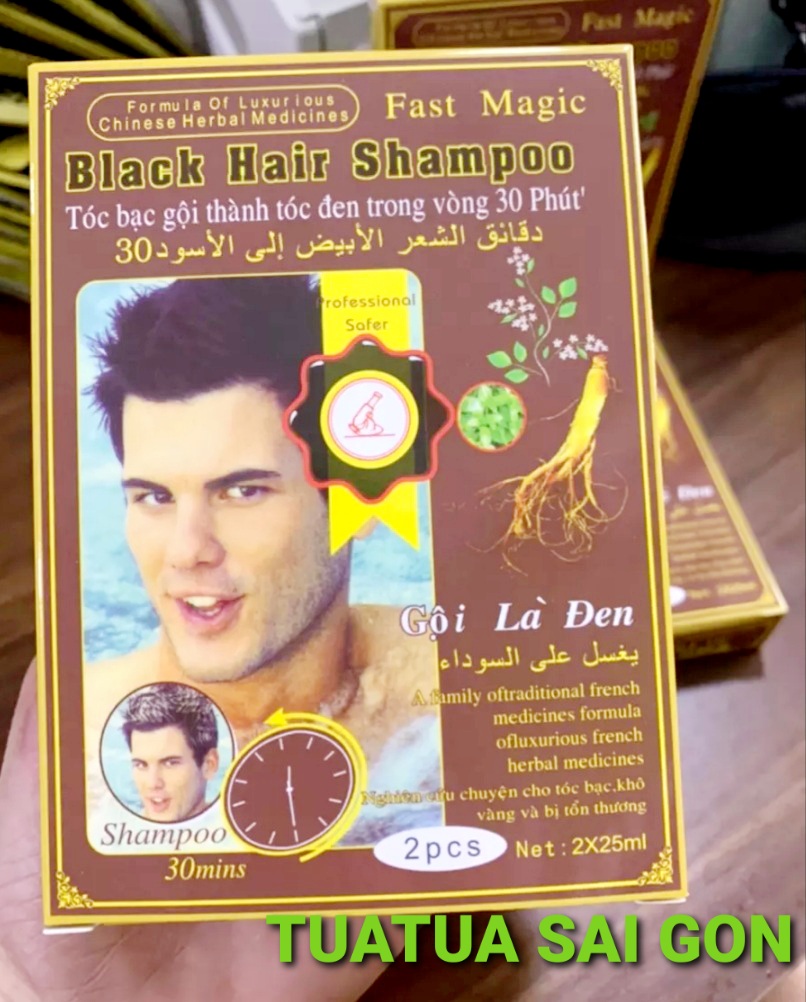 Dầu Gội Là Đen Fast Magic Back Hair Shampoo combo 10 hộp