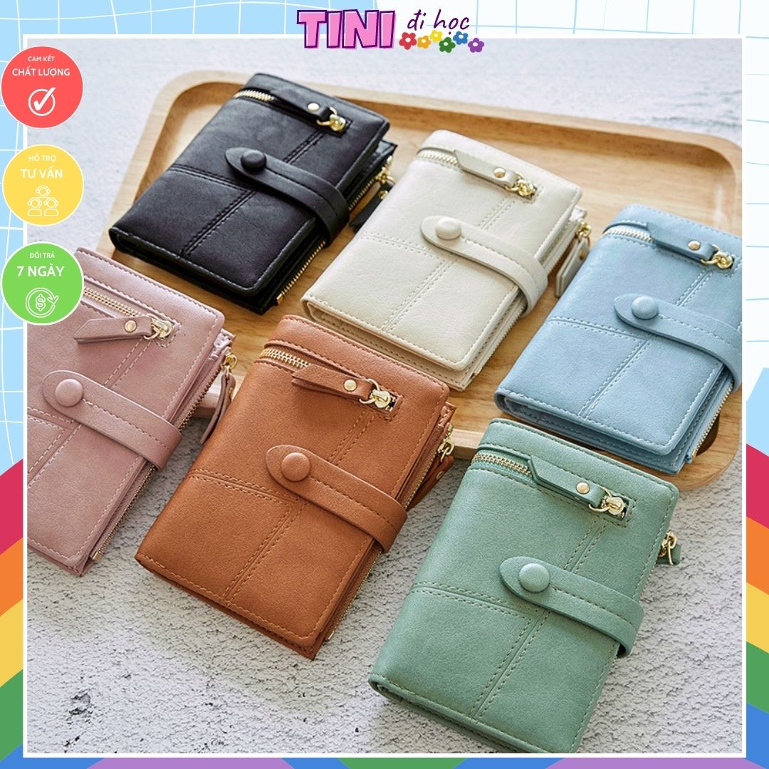 Ví da nữ mini dáng gập trơn màu cao cấp tini vig155