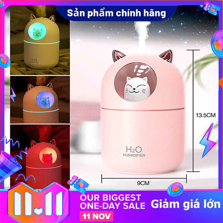 Máy Giữ Ẩm, Tinh Dầu Mini, làn khói nước nhẹ nhàng, tự động ngắt khi hết nước - hình Con mèo HUMIDIFIER dễ thương, máy xông tinh dầu phun sương, máy chạy cực êm, máy phun sương  SHOP BBQ1