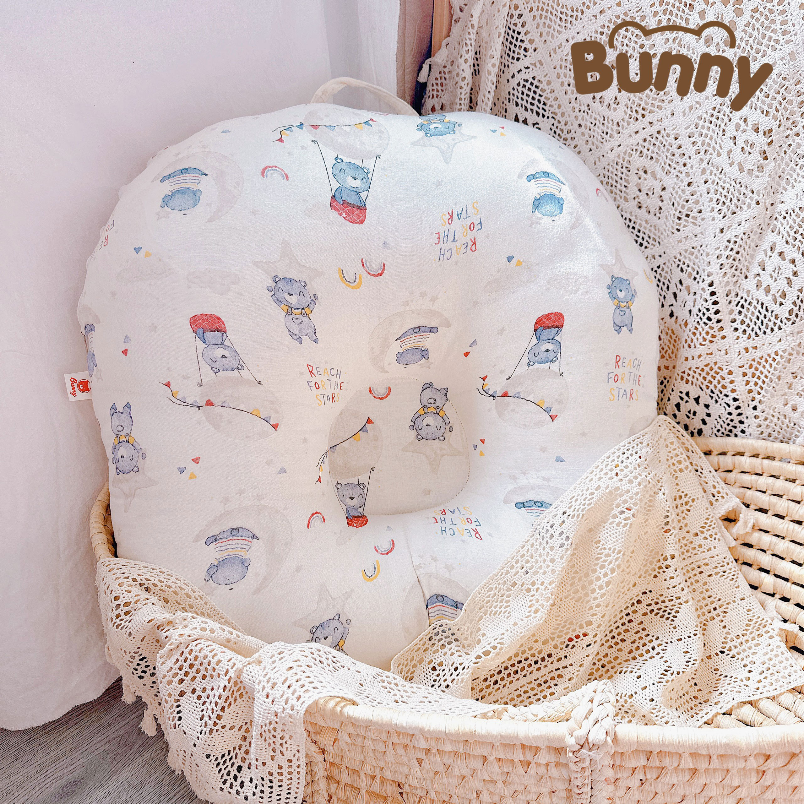 Gối chống trào ngược cho bé 0-2 tuổi Bunny chất vải xô Muslin cao cấp