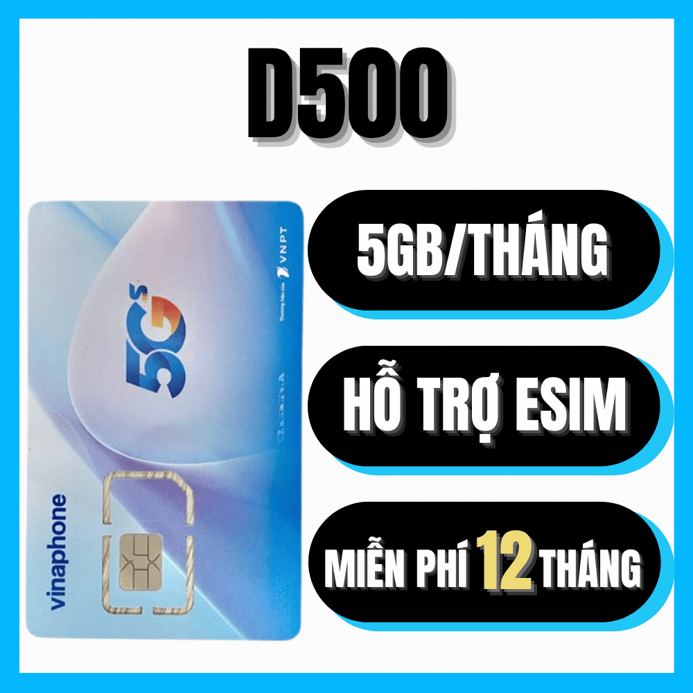 Sim Vinaphone D500 Sẵn 12 Tháng Xài Data Tốc Độ Cao 5GB/Tháng ( 60GB/Năm), Không Mất Phí Gia Hạn, Hỗ