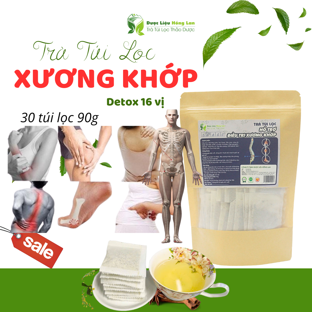 Trà Túi Lọc Hỗ trợ điều trị Xương Khớp túi zip 90g (30gói x 3g) Giúp mạnh gân cốt, thoái hóa khớp, viêm khớp, đau nhức xương khớp - Dược Liệu Hồng Lan